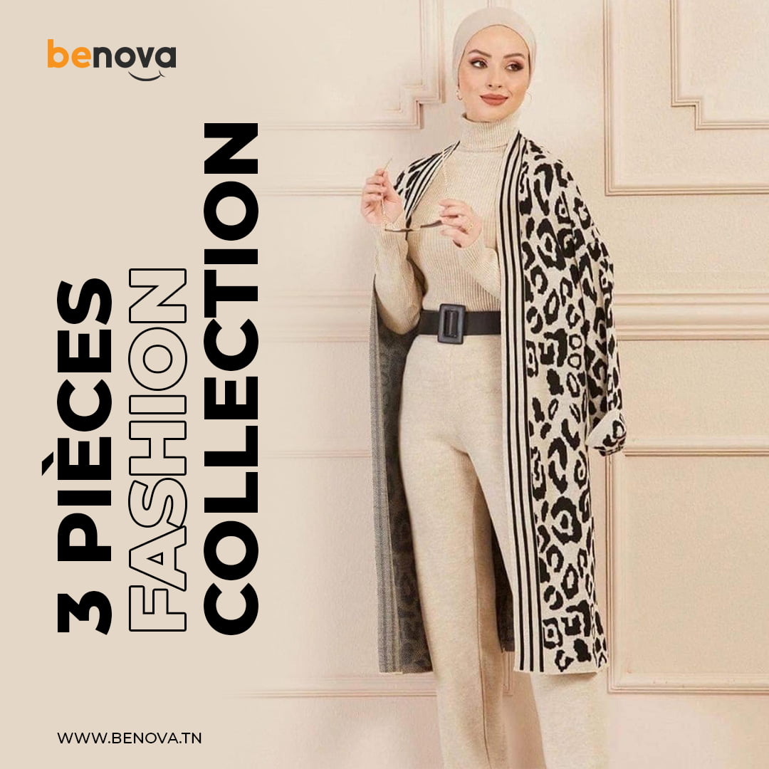 Ensemble de 3 pièces pour femmes tigrée blanc/noir