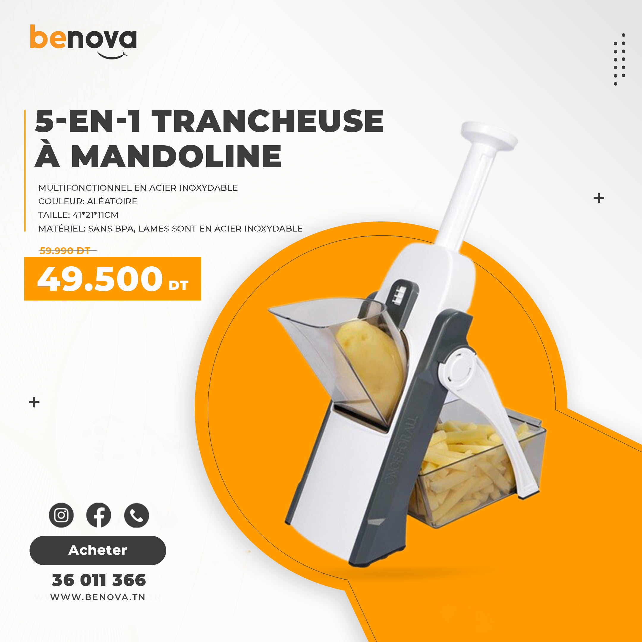 5-en-1 Trancheuse à Mandoline réglable, multifonctionnel en acier inoxydable