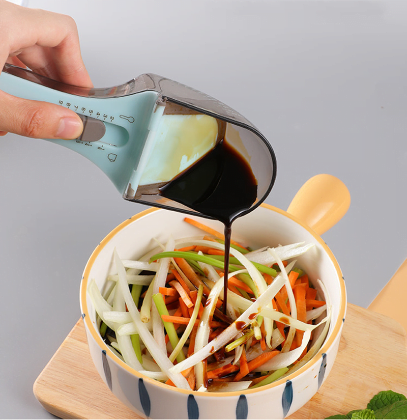 2 en 1 Ensemble à échelle en silicone à mesurer réglable pour liquide et poudre