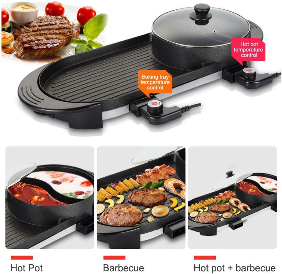 2 en 1 Grill électrique de barbecue multifonctionnel 1,6 L, antiadhésive et de grande capacité – Économique
