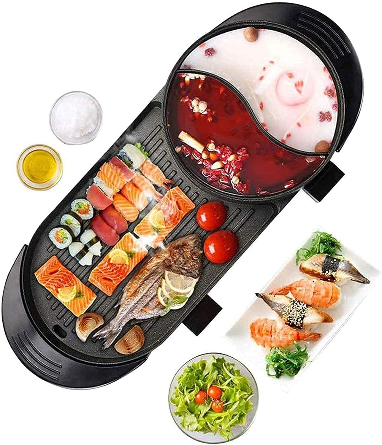 2 en 1 Grill électrique de barbecue multifonctionnel 1,6 L, antiadhésive et de grande capacité – Économique