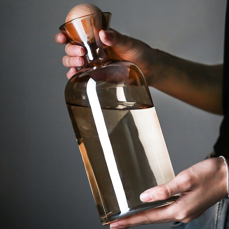 Service de Bouilloire à eau et jus 1l avec 6 verres et couvercle en bois