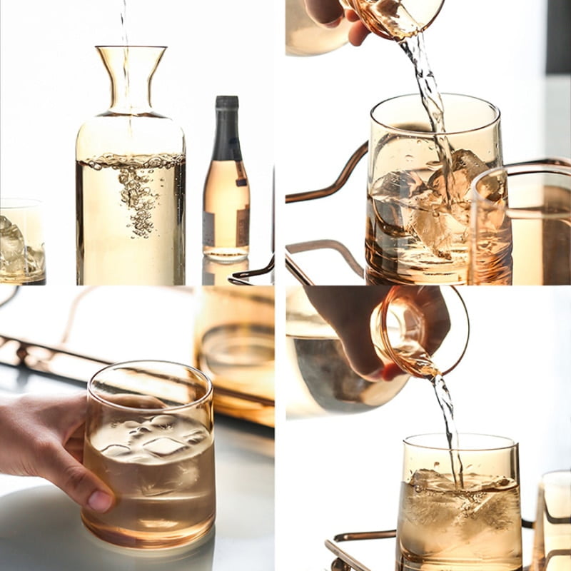 Bouilloire eau froide 1l cr ative en verre avec couvercle en bois gourde et gobelet en 4