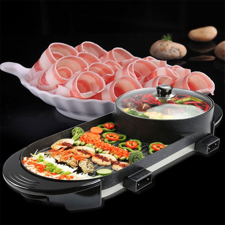 Casserole chaude et gril lectrique 2 en 1 po le de cuisson d int rieur Double1 1