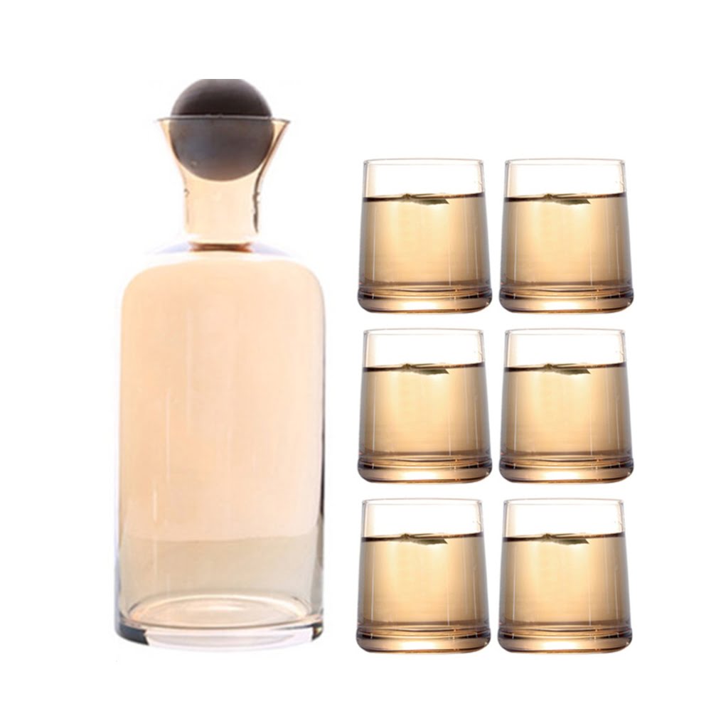 Service de Bouilloire à eau et jus 1l avec 6 verres et couvercle en bois