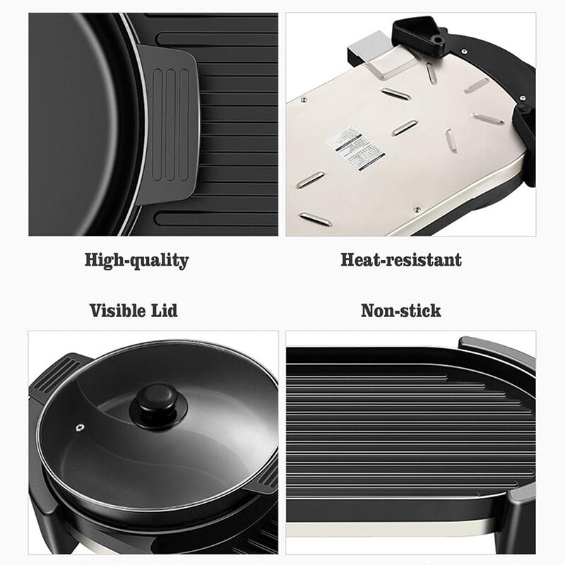 2 en 1 Grill électrique de barbecue multifonctionnel 1,6 L, antiadhésive et de grande capacité – Économique