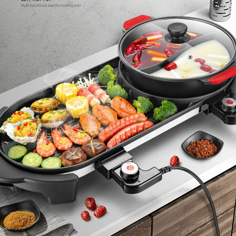 2 en 1 Grill électrique de barbecue multifonctionnel 1,6 L, antiadhésive et de grande capacité – Économique