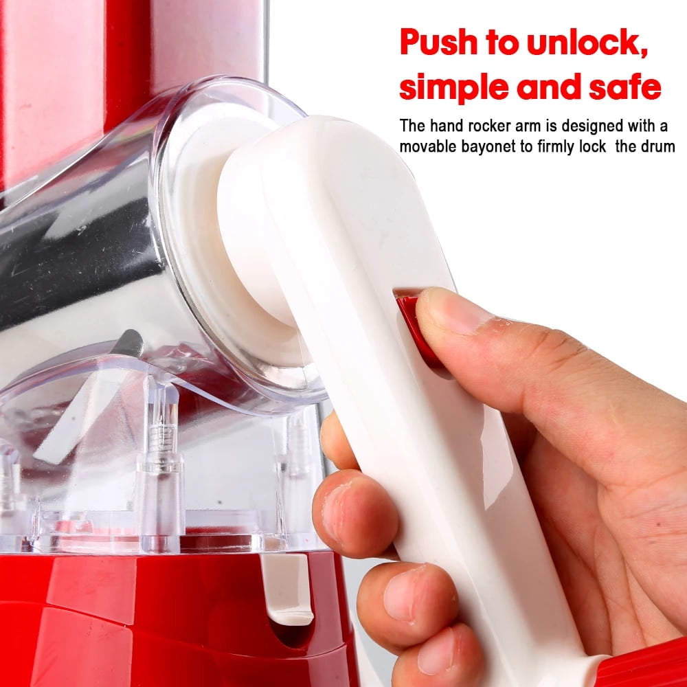 3 en 1 Râpe rotative avec 3 lames interchangeables pour fromage, noix, légumes