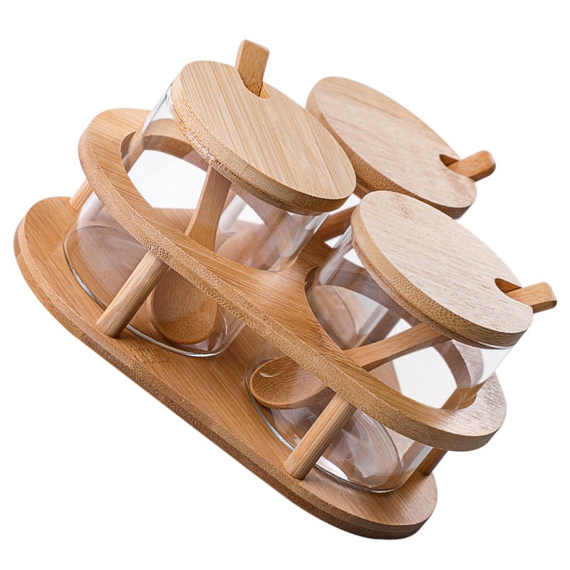 Série De 3 Boîtes A Épices En Verre Avec Cuillère En Bois