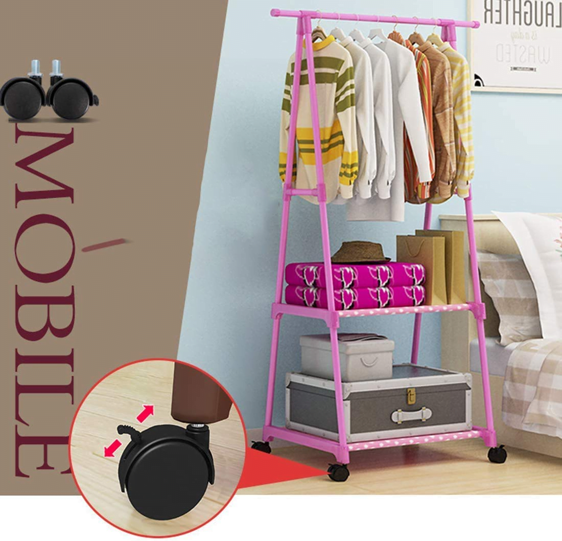 Porte-manteaux, porte-vêtements à roulettes en métal avec étagère et roues verrouillables