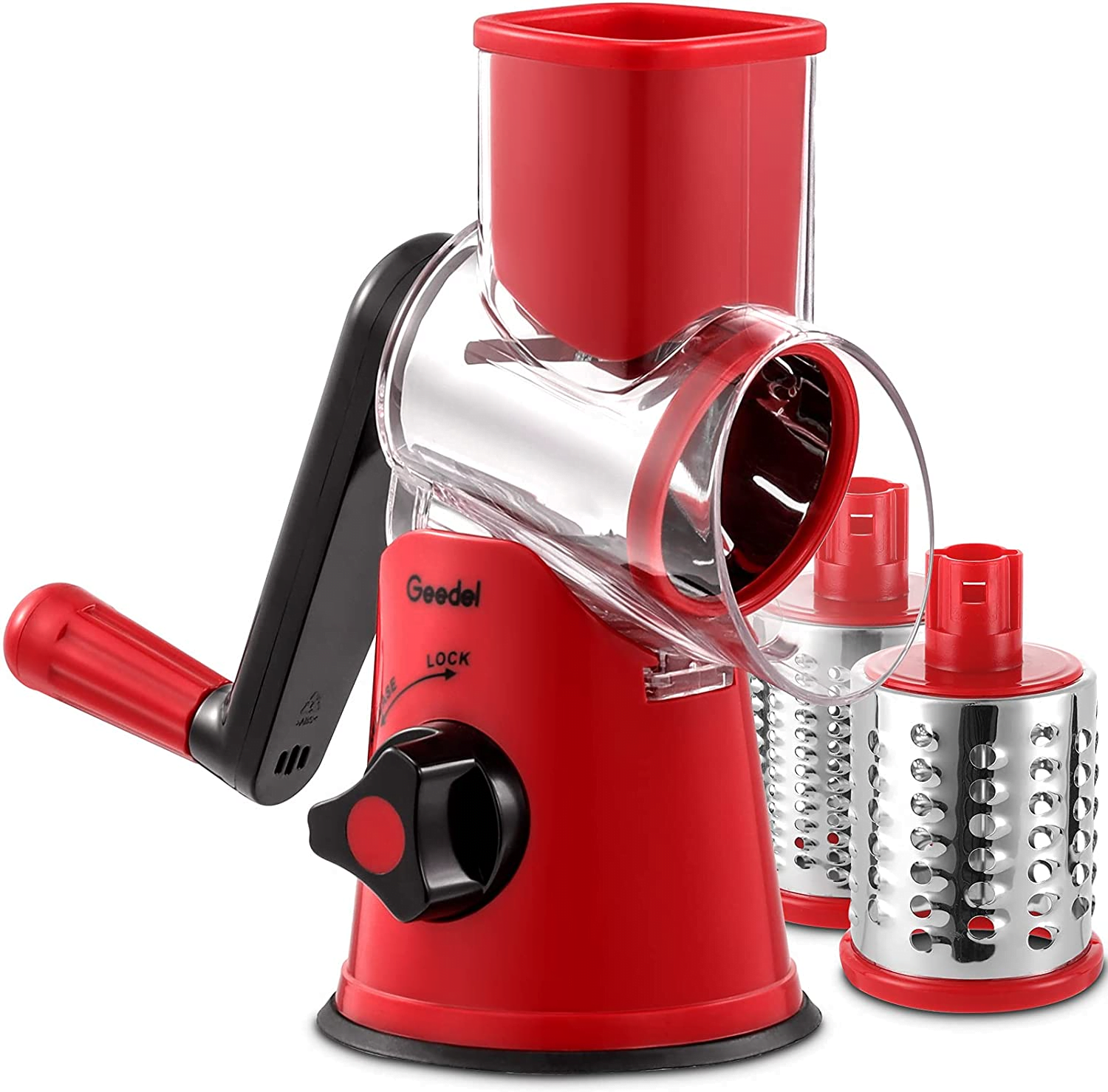 3 en 1 Râpe rotative avec 3 lames interchangeables pour fromage, noix, légumes