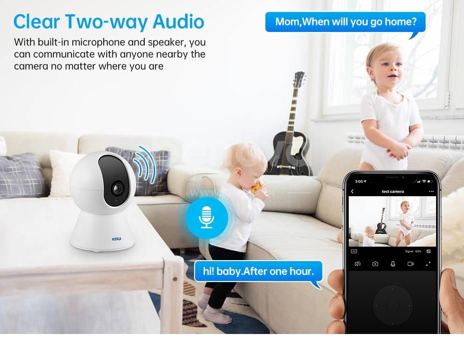 KERUI – Caméra de Surveillance intérieure IP Wifi HD 1080P sans fil avec suivi automatique et Vision nocturne