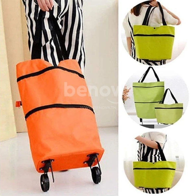 2 en 1 Sac et chariot de courses grande pliable en tissu Oxford avec roulettes multifonctionnel
