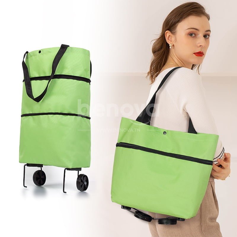 2 en 1 Sac et chariot de courses grande pliable en tissu Oxford avec roulettes multifonctionnel