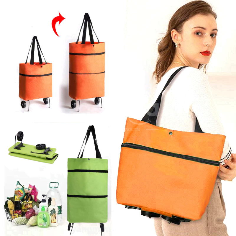 2 en 1 Sac et chariot de courses grande pliable en tissu Oxford avec roulettes multifonctionnel – Image 2