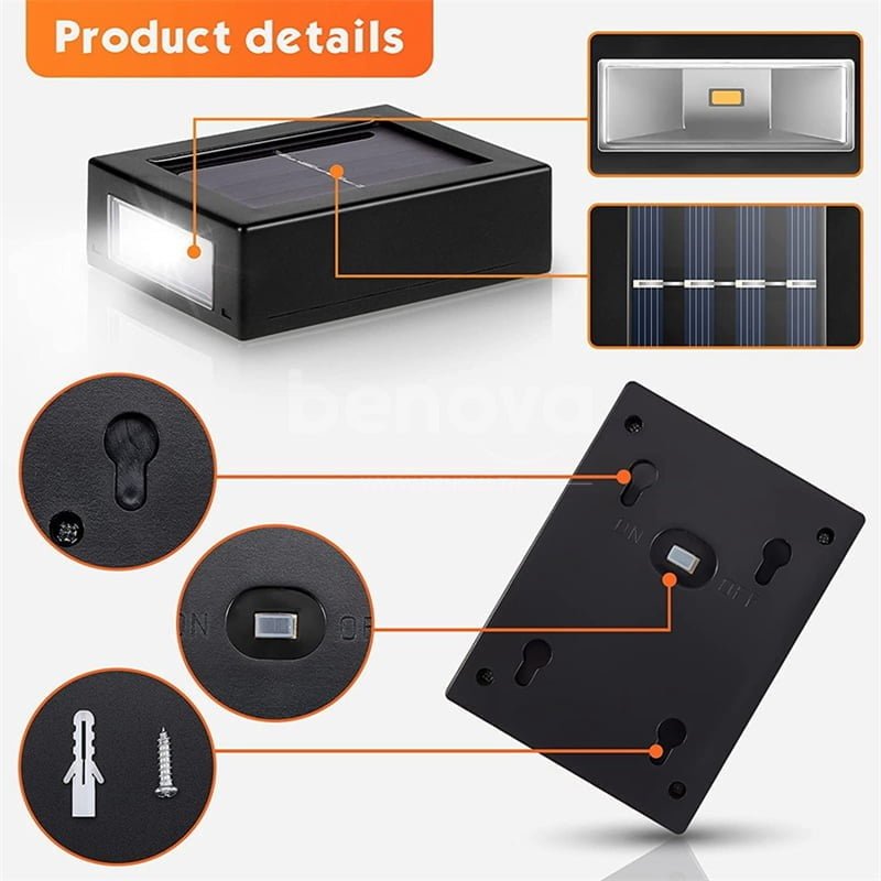 Applique murale LED solaire intelligente et imperméable pour éclairage d’extérieur en haut et en bas