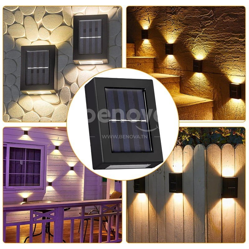 Applique murale LED solaire intelligente et imperméable pour éclairage d’extérieur en haut et en bas