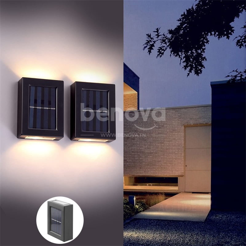 Applique murale LED solaire intelligente et imperméable pour éclairage d’extérieur en haut et en bas