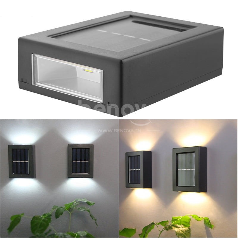 Applique murale LED solaire intelligente et imperméable pour éclairage d’extérieur en haut et en bas