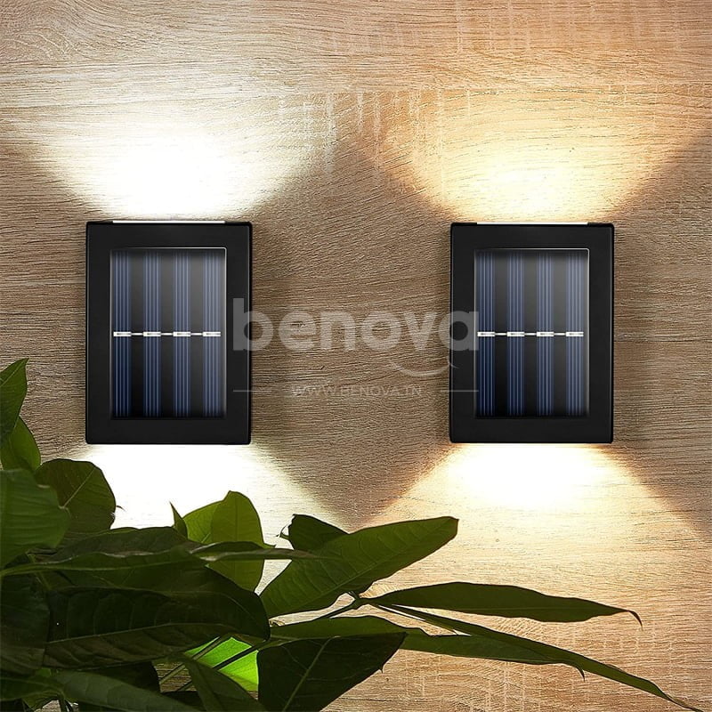 Applique murale LED solaire intelligente et imperméable pour éclairage d’extérieur en haut et en bas