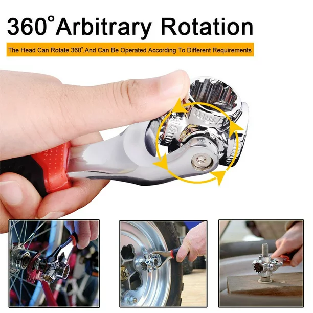Clé à douille universelle pour réparation de voiture et maison 48 en 1 avec tête rotative à 360 degrés