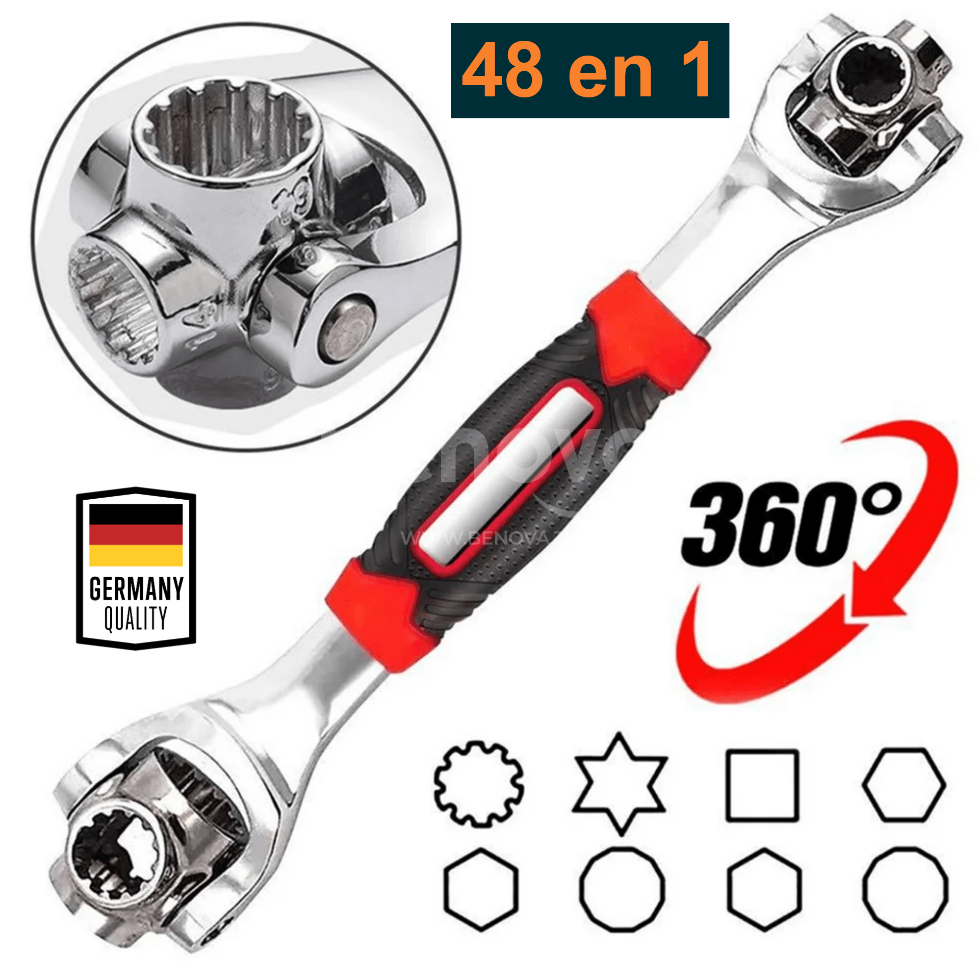 Clé à douille universelle pour réparation de voiture et maison 48 en 1 avec tête rotative à 360 degrés