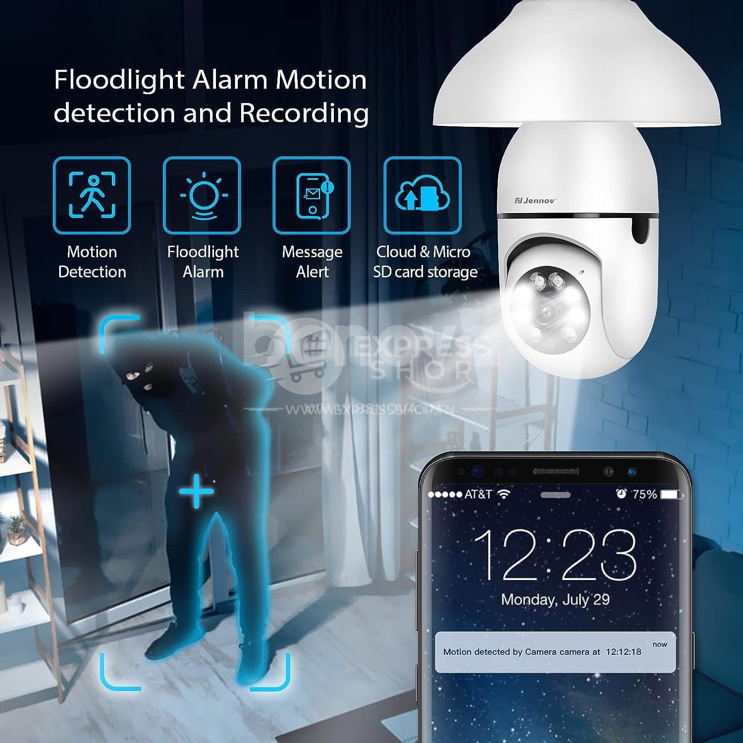 GUARDCAM Caméra de sécurité WiFi sans fil HD panoramique 360 degrés détection de mouvement à distance