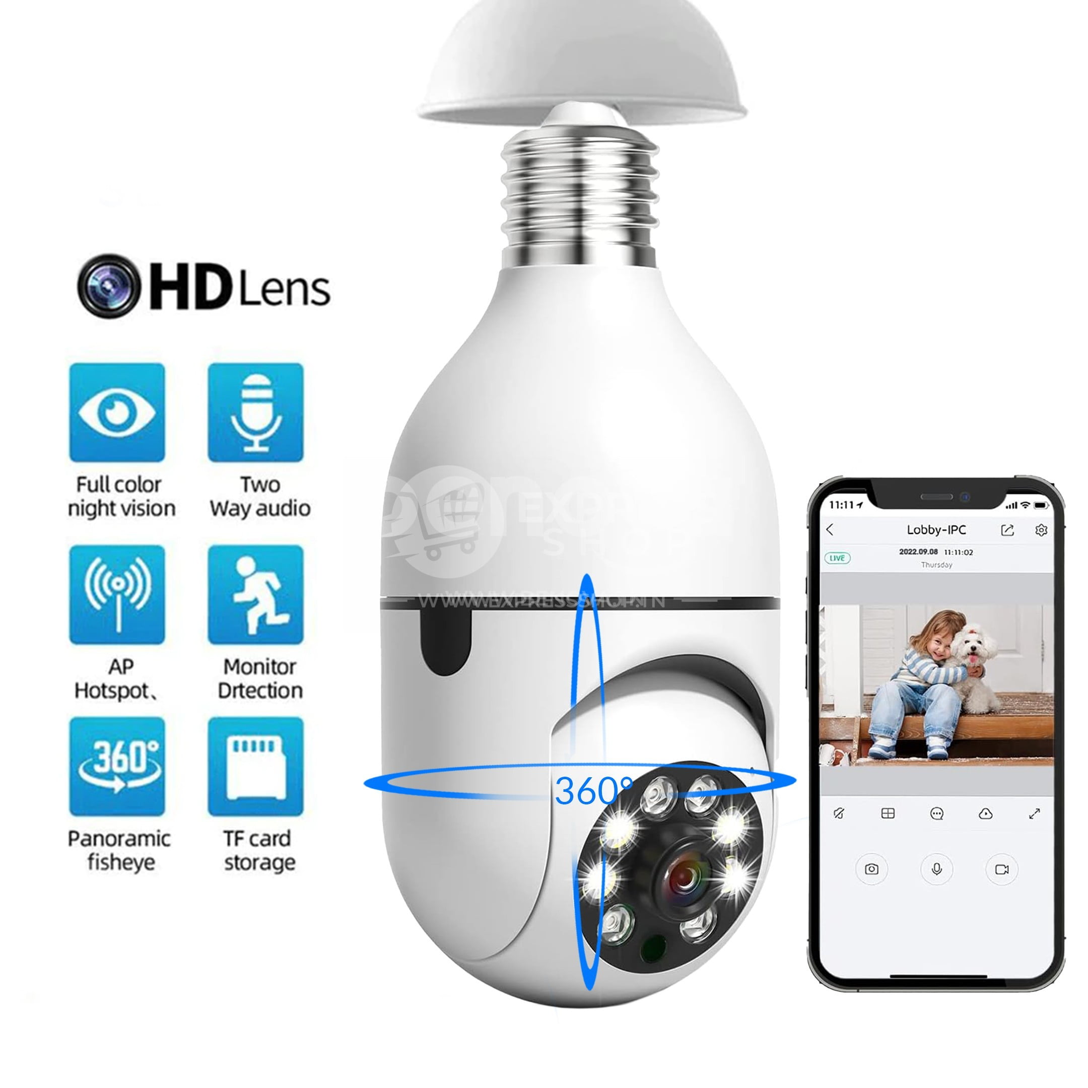 GUARDCAM Caméra de sécurité WiFi sans fil HD panoramique 360 degrés détection de mouvement à distance