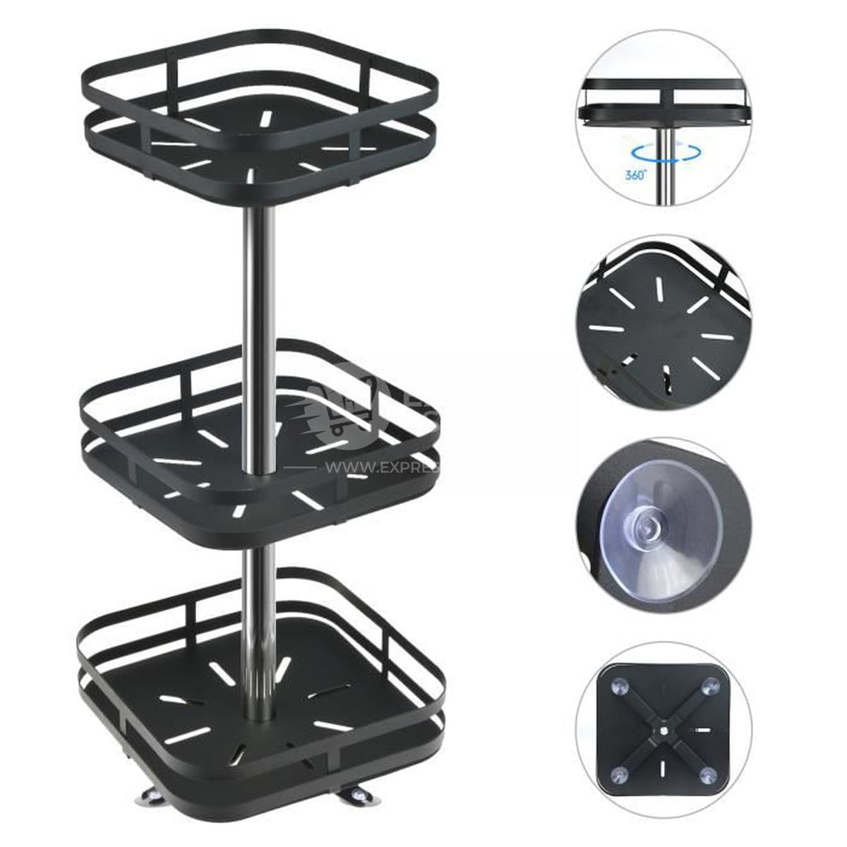 Étagère à épices rotatif à 360° à 3 niveaux plateau tournant en acier inoxydable pour Cuisine et Salle de Bain