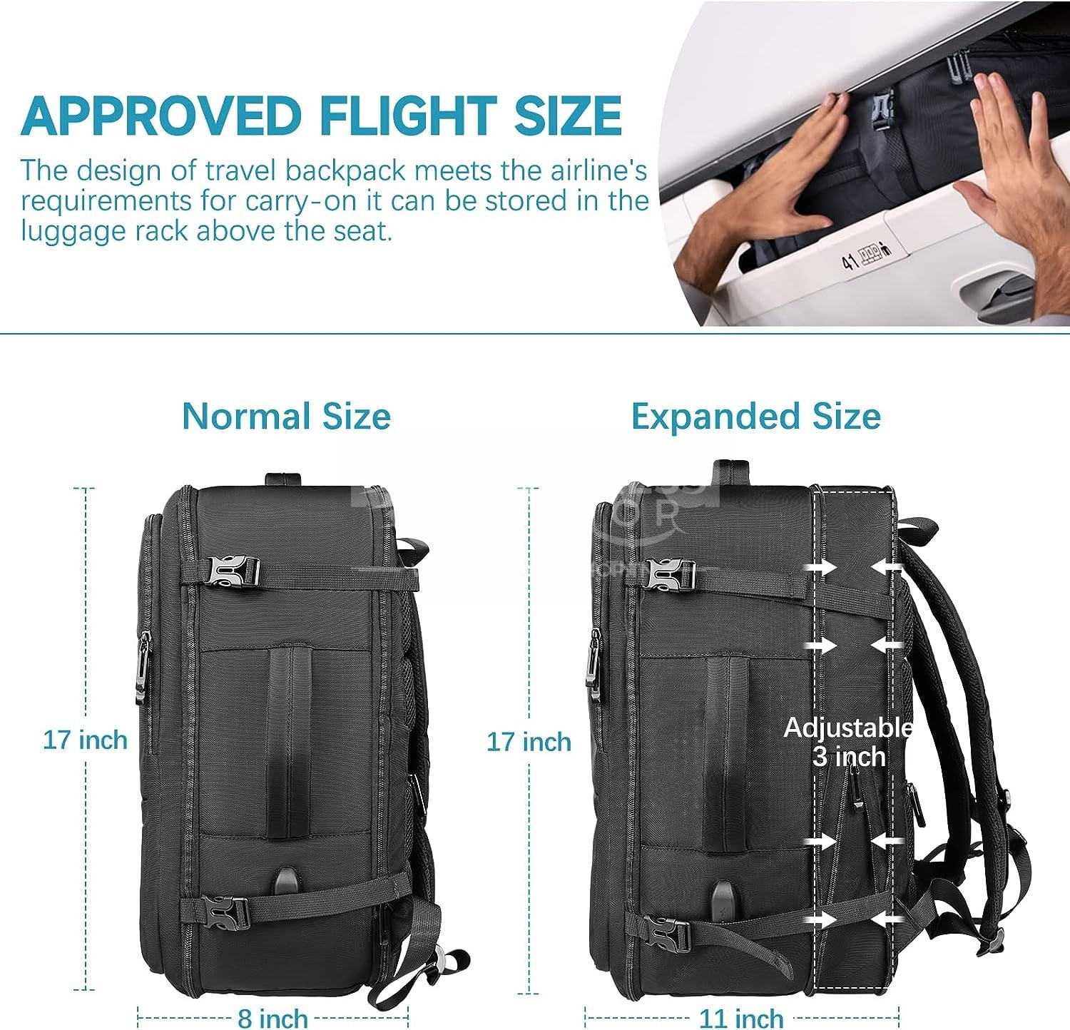 Venture - 4en1 Sac à dos 45L extensible de grande d'ordinateur étanches unisexe chargement USB 17 pouces