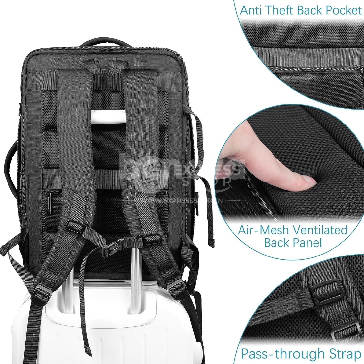 Venture - 4en1 Sac à dos 45L extensible de grande d'ordinateur étanches unisexe chargement USB 17 pouces