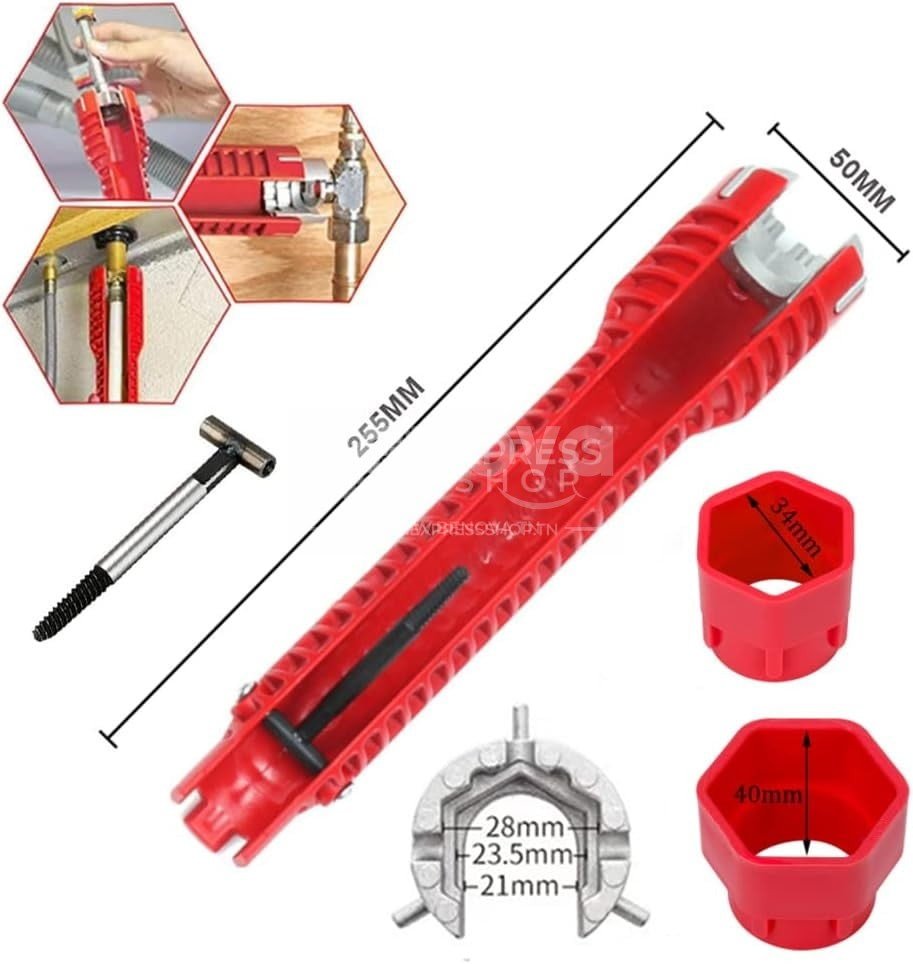 Clé magique 8 en 1 multifonction pour installation et réparation de robinet et évier
