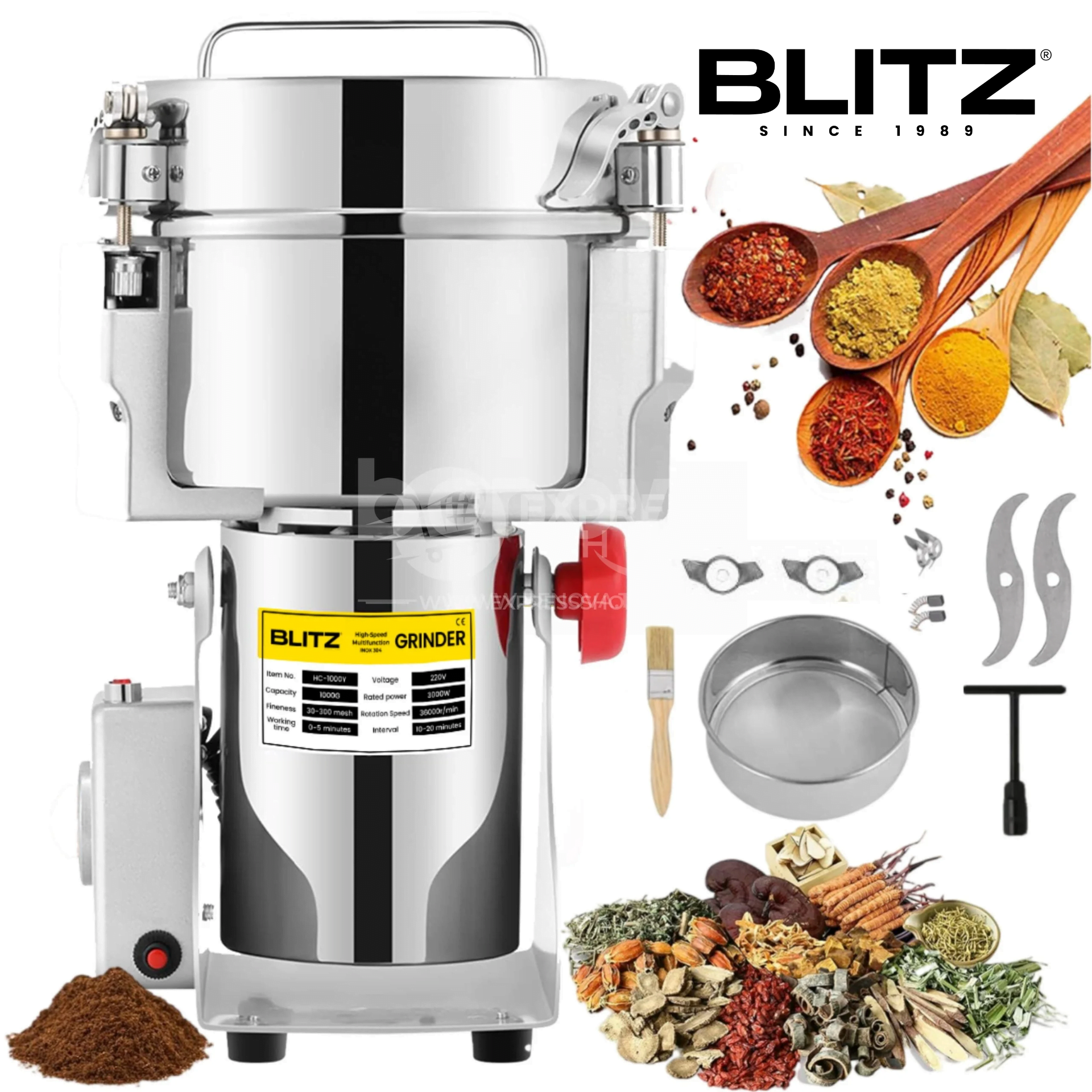 Blitz- Broyeur électrique 1KG Multifonction en acier inoxydable grande vitesse 3000W moteur en cuivre