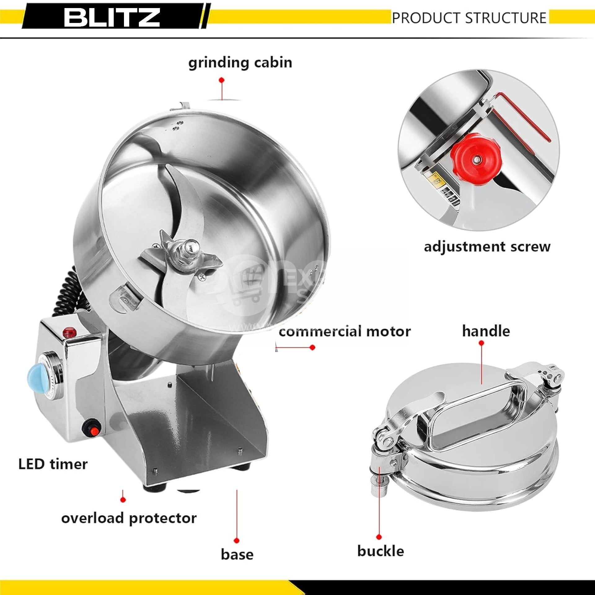 Blitz- Broyeur électrique 1KG Multifonction en acier inoxydable grande vitesse 3000W moteur en cuivre