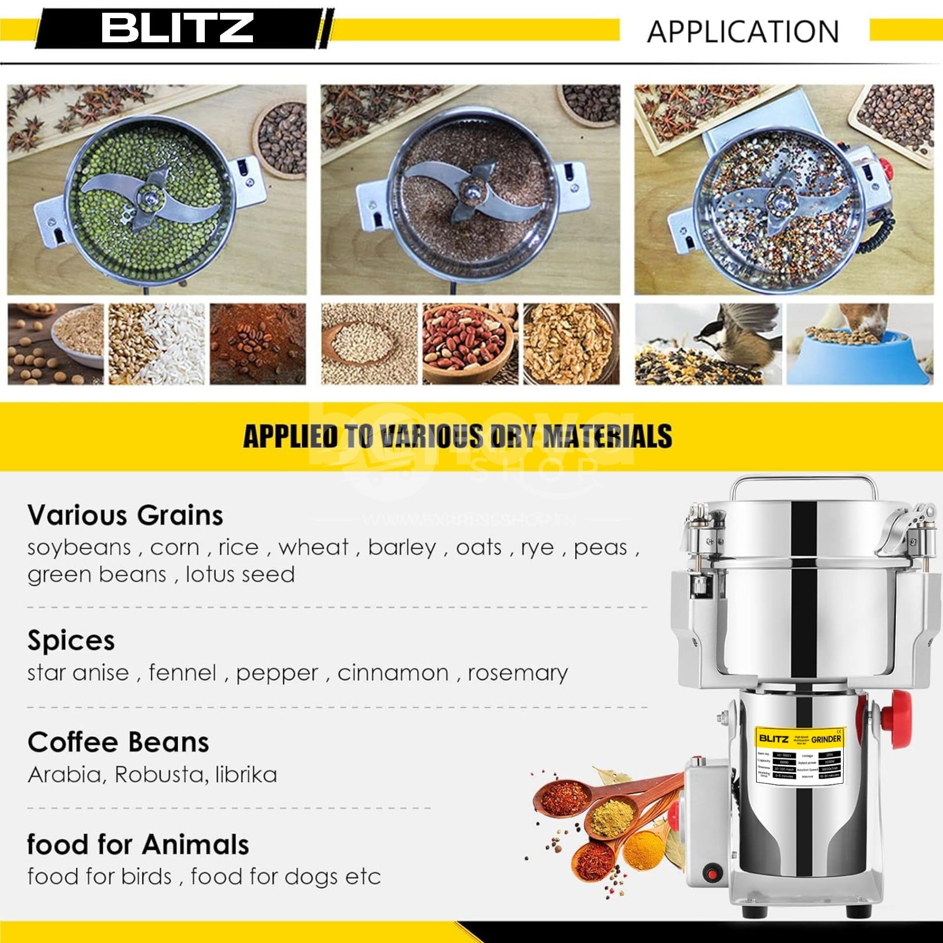 Blitz- Broyeur électrique 1KG Multifonction en acier inoxydable grande vitesse 3000W moteur en cuivre