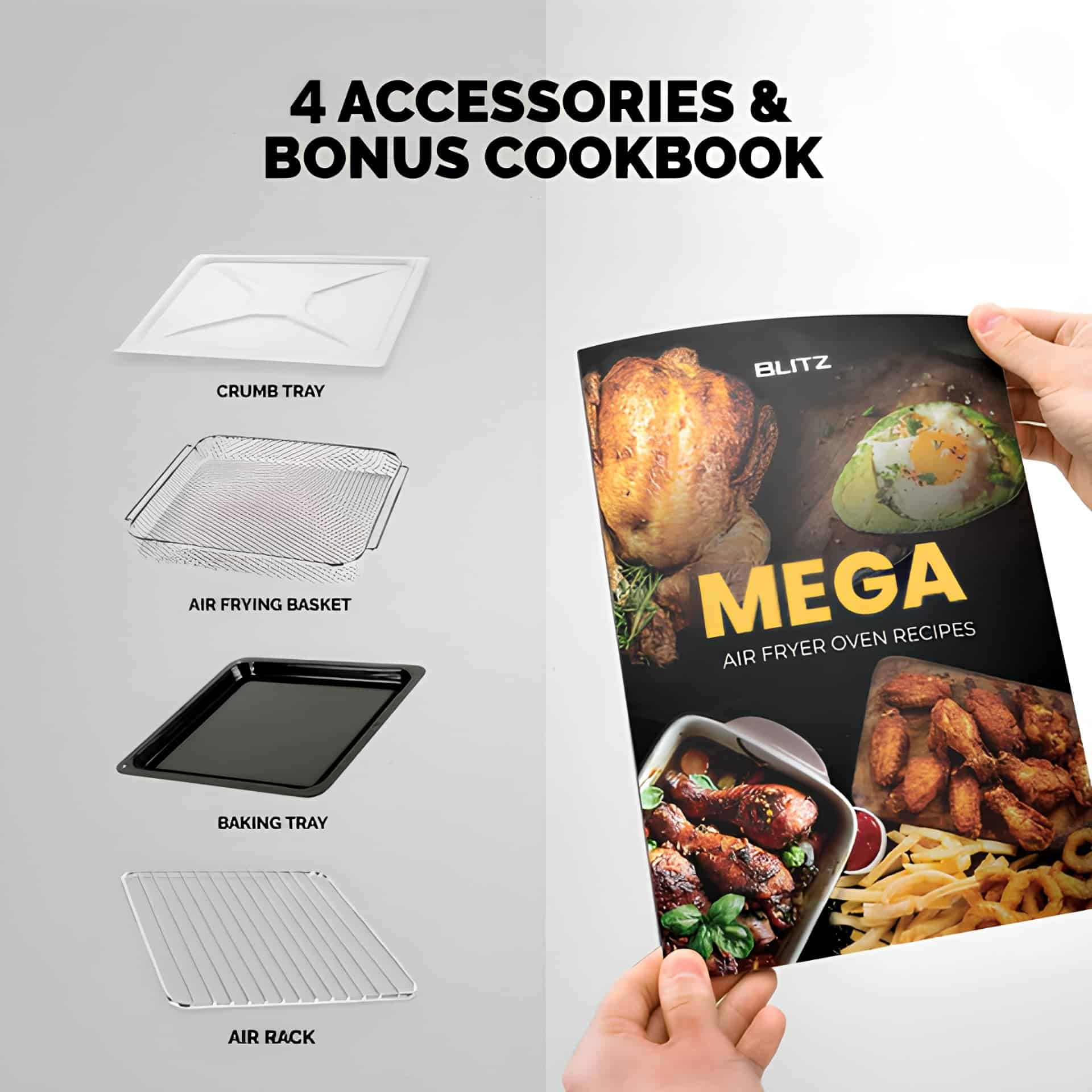 BLITZ -  MEGA - 15L Air Fryer, four, et micro-ondes 3en1 Intelligents Turbo MAXX  4 Accessoires 2600W