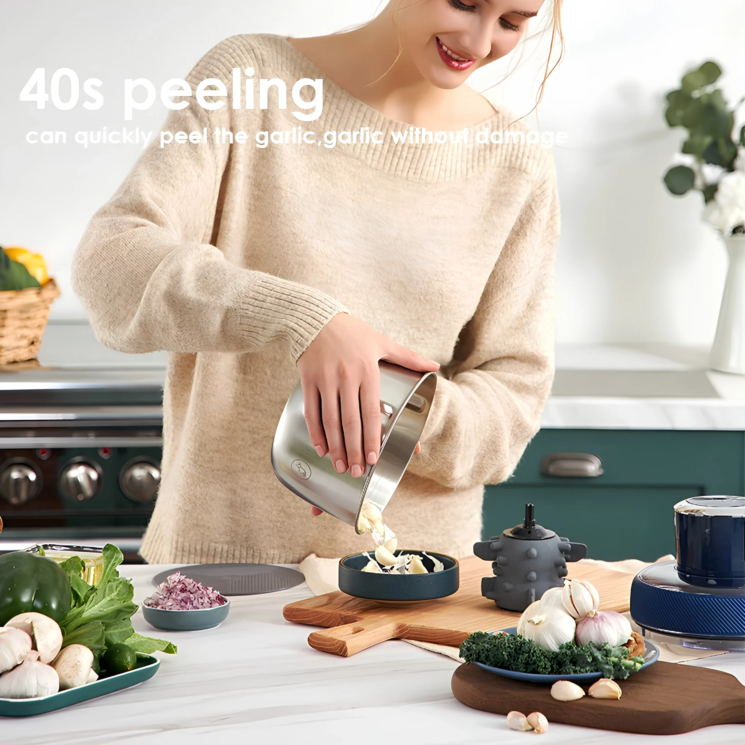 Blitz - 4 en 1 Hachoir Électrique Multifonction avec 2 Bols en Acier Inoxydable et éplucheur ail