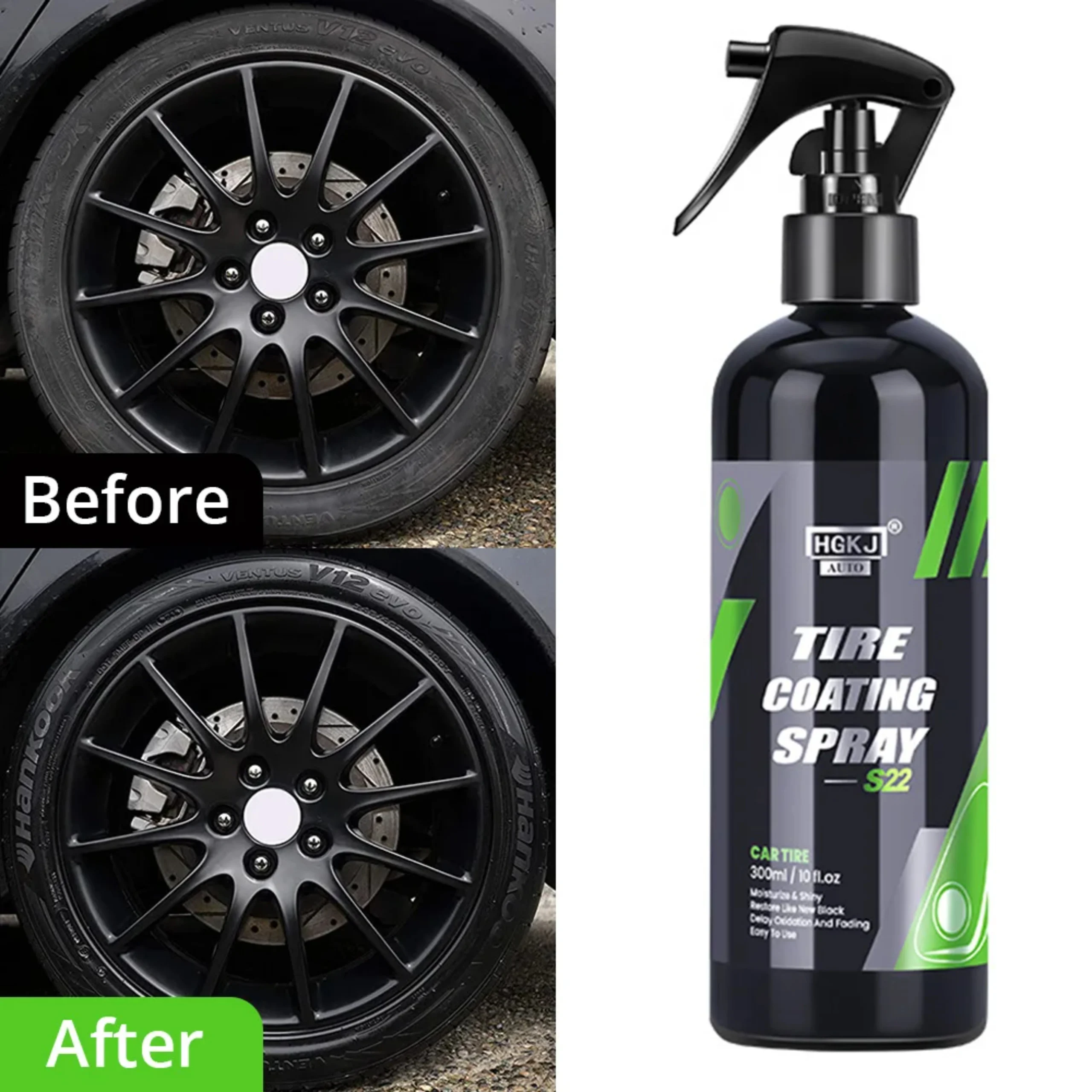 HGKJ®  S22 - 2en1 Spray de revêtement de pneu cire d'étanchéité hydrophobe pour jantes , renoircissement, brillance, remplissage