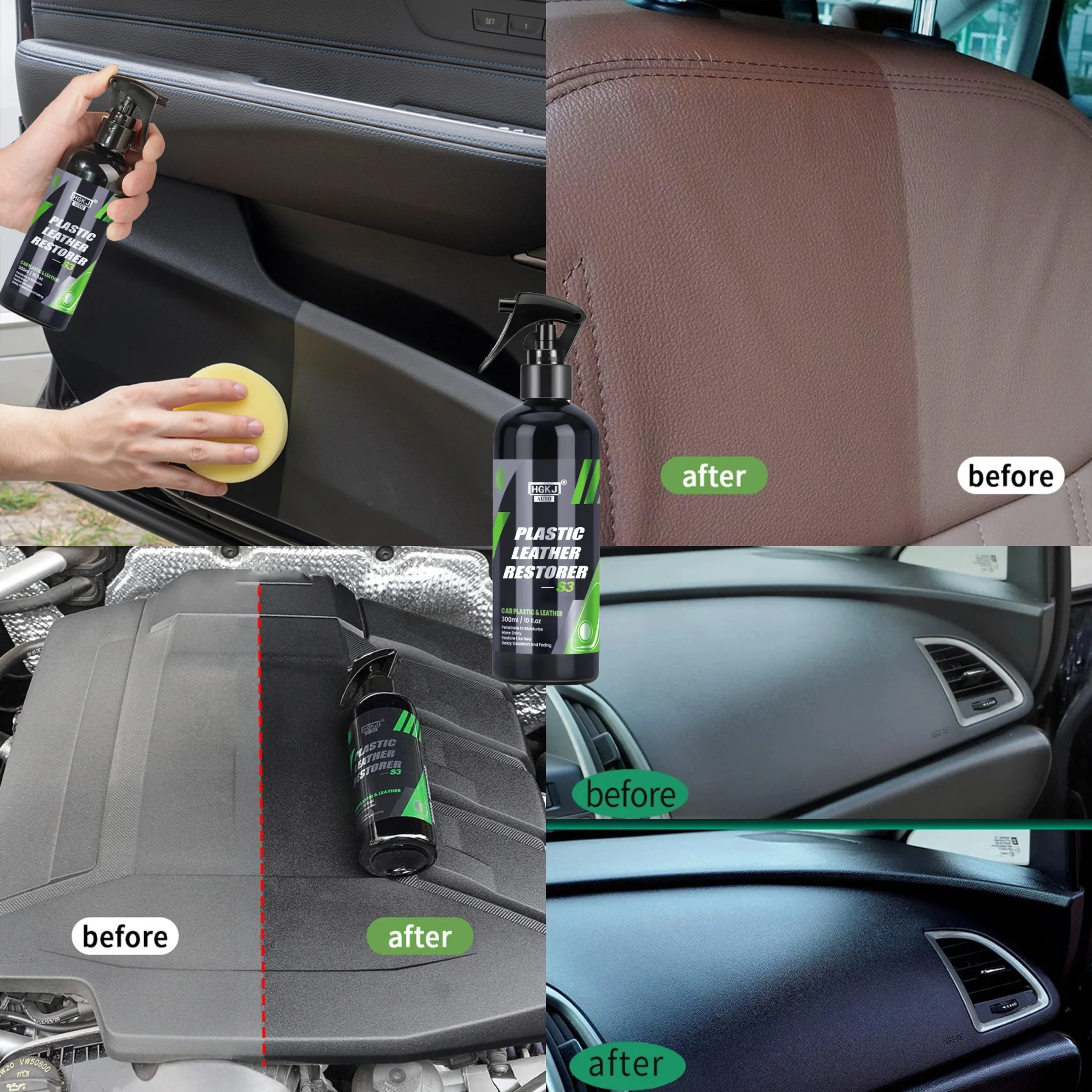 HGKJ® S3 - 2en1 Spray de restauration plastique et cuir pour tableau de bord intérieur exterieur de voiture