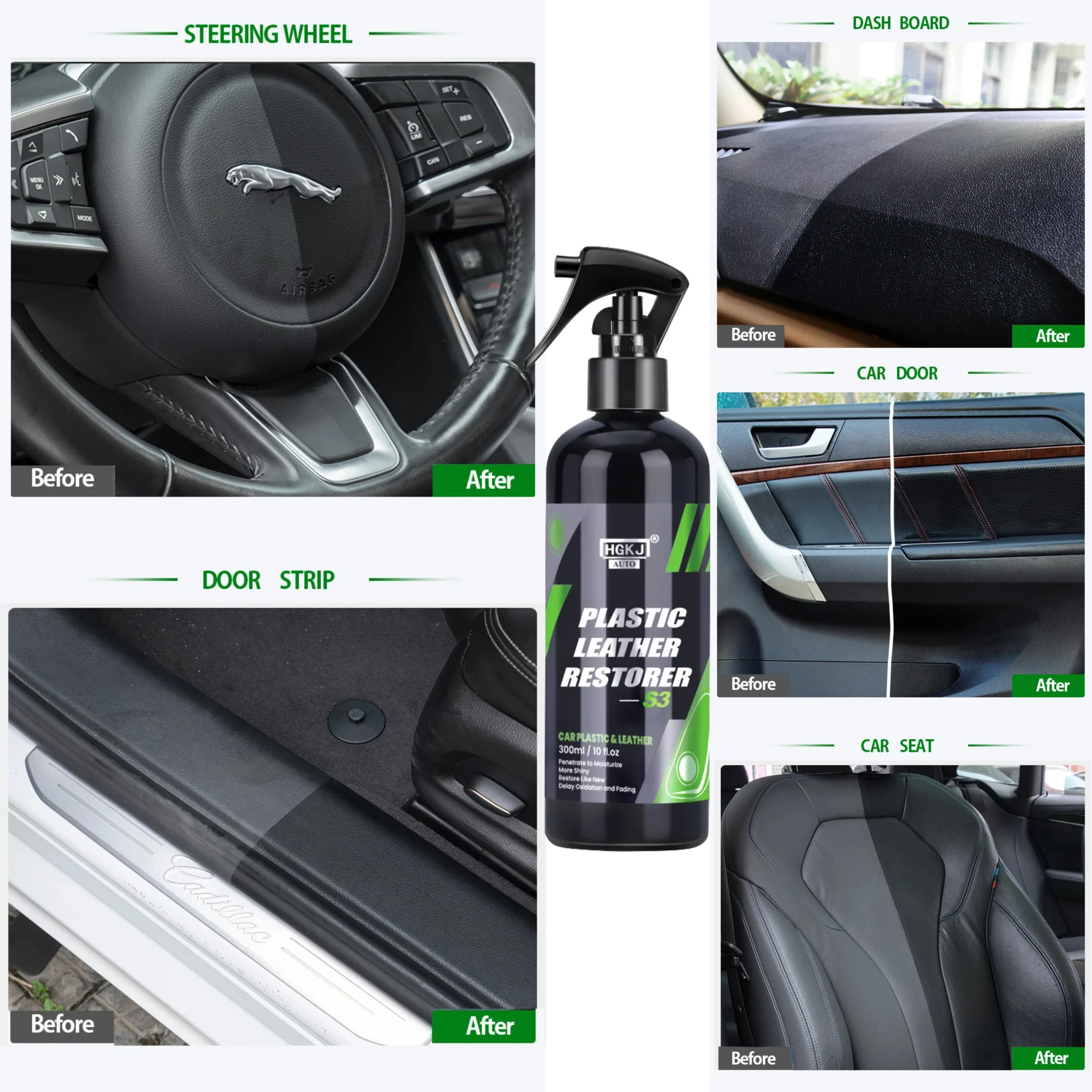 HGKJ® S3 - 2en1 Spray de restauration plastique et cuir pour tableau de bord intérieur exterieur de voiture