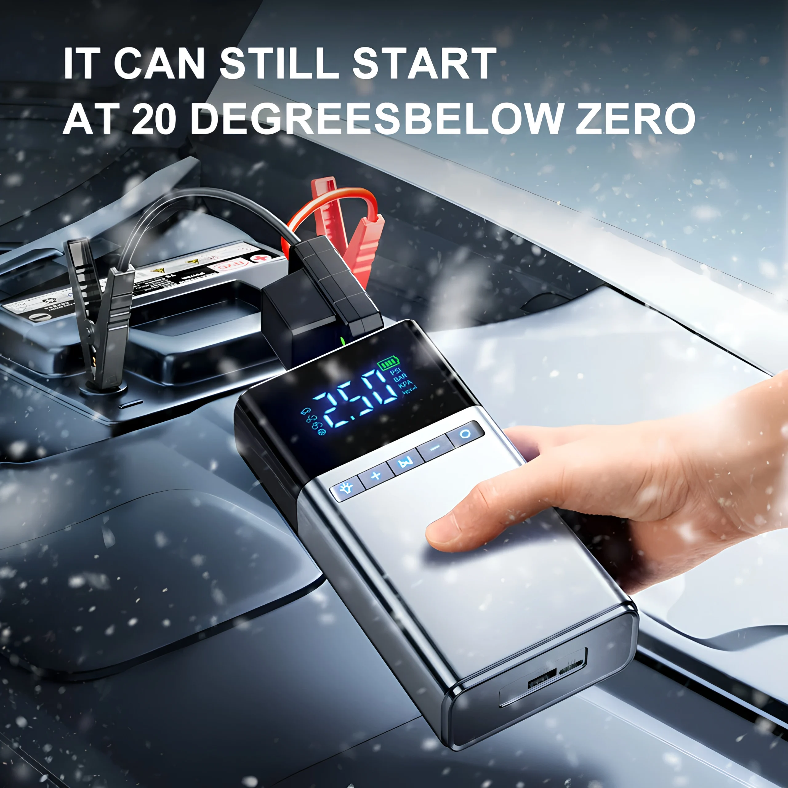 4 en 1 Démarreur de voiture , Pompe à Air Boîte 2000 A 12 V et chargeur portable LED pour moteurs essence et diesel