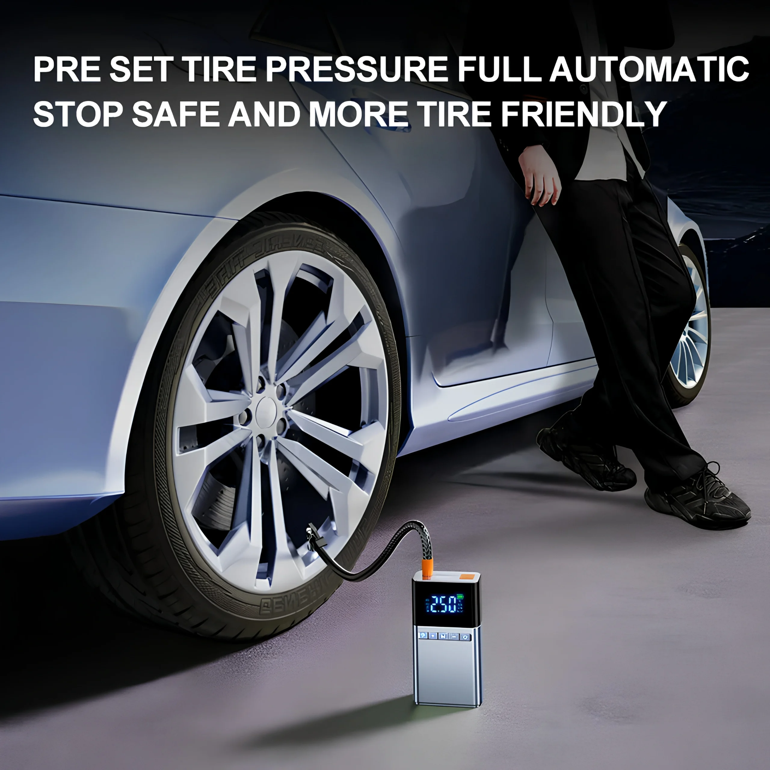 4 en 1 Démarreur de voiture , Pompe à Air Boîte 2000 A 12 V et chargeur portable LED pour moteurs essence et diesel