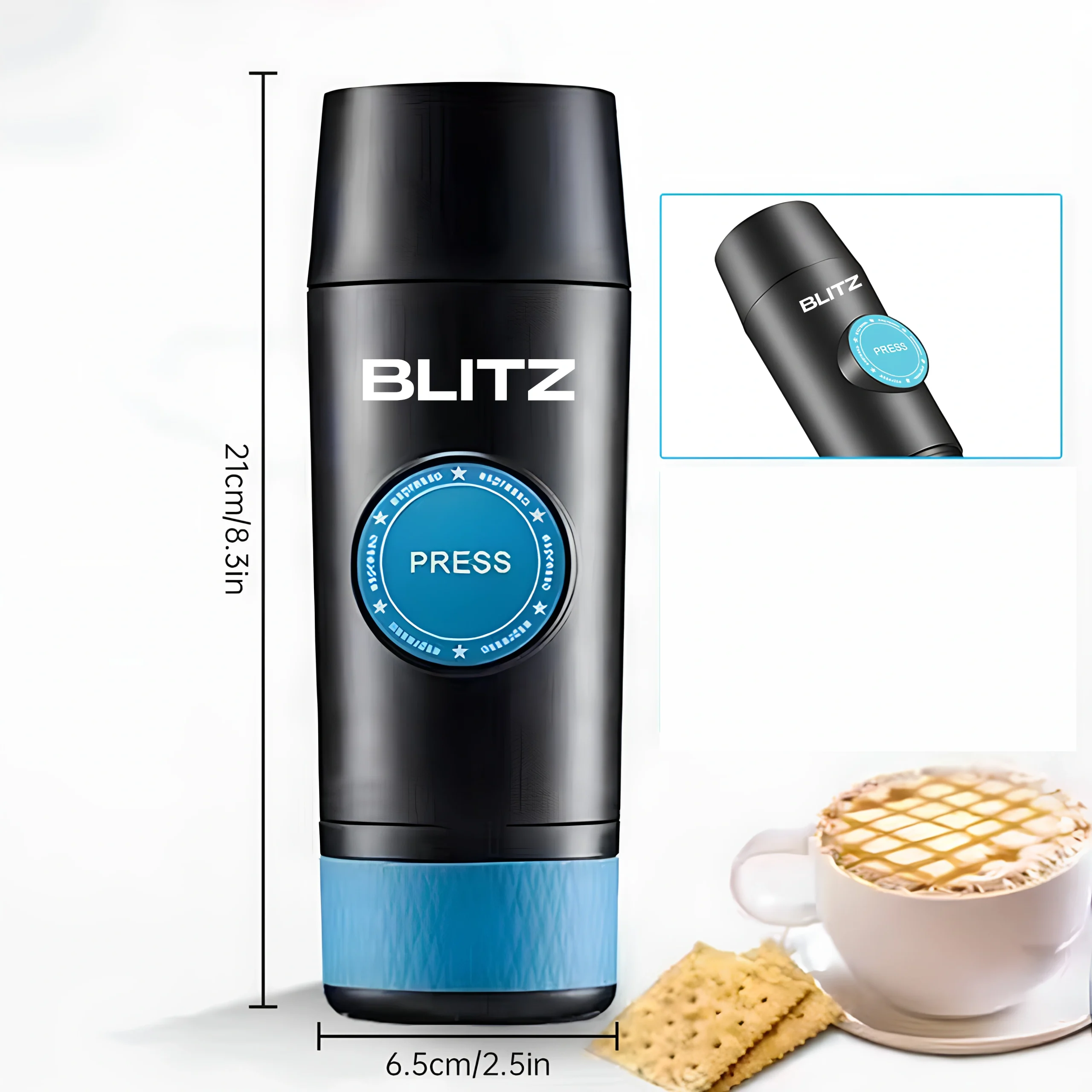 BLITZ - 4en1 Machine à café expresso Rechargeable portable sans fil, chauffante avec bac à poudre/capsule brassage automatique, batterie 8h