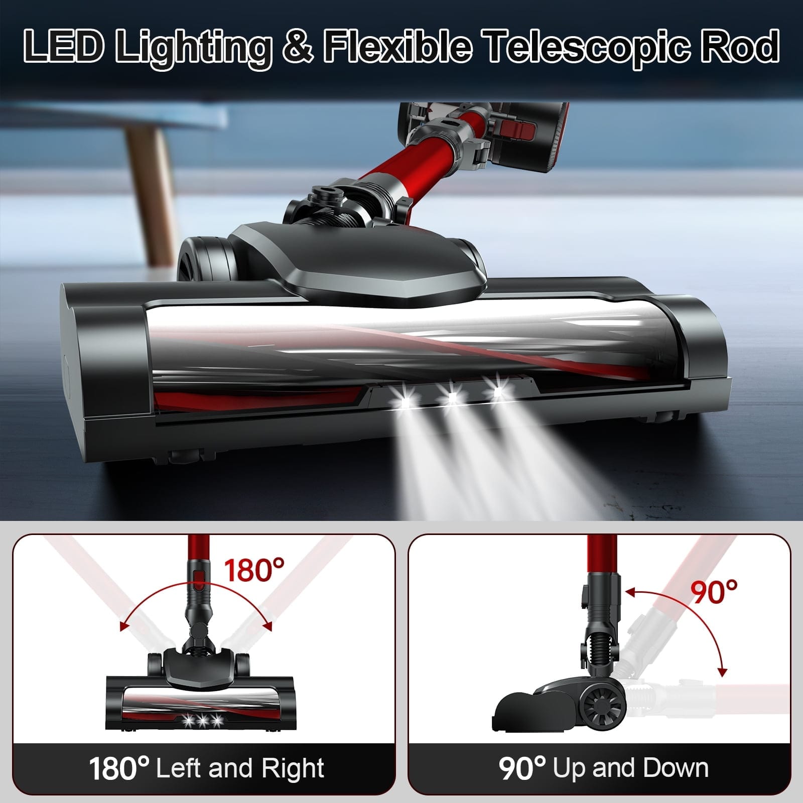 Blitz® - 5 En 1 Aspirateur Balai Sans Fil Puissant 30Kpa Léger Et Silencieux Avec Eclairage LED