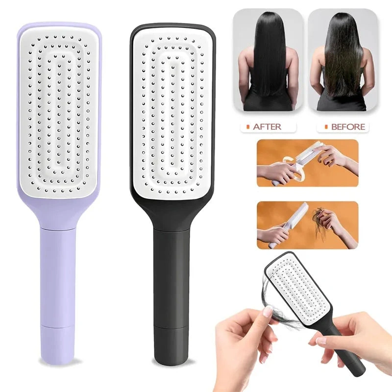 Brosse Cheveux Auto-Nettoyante Rotative - Anti-nœuds & Anti-statique Idéale Pour Tous Types De Cheveux