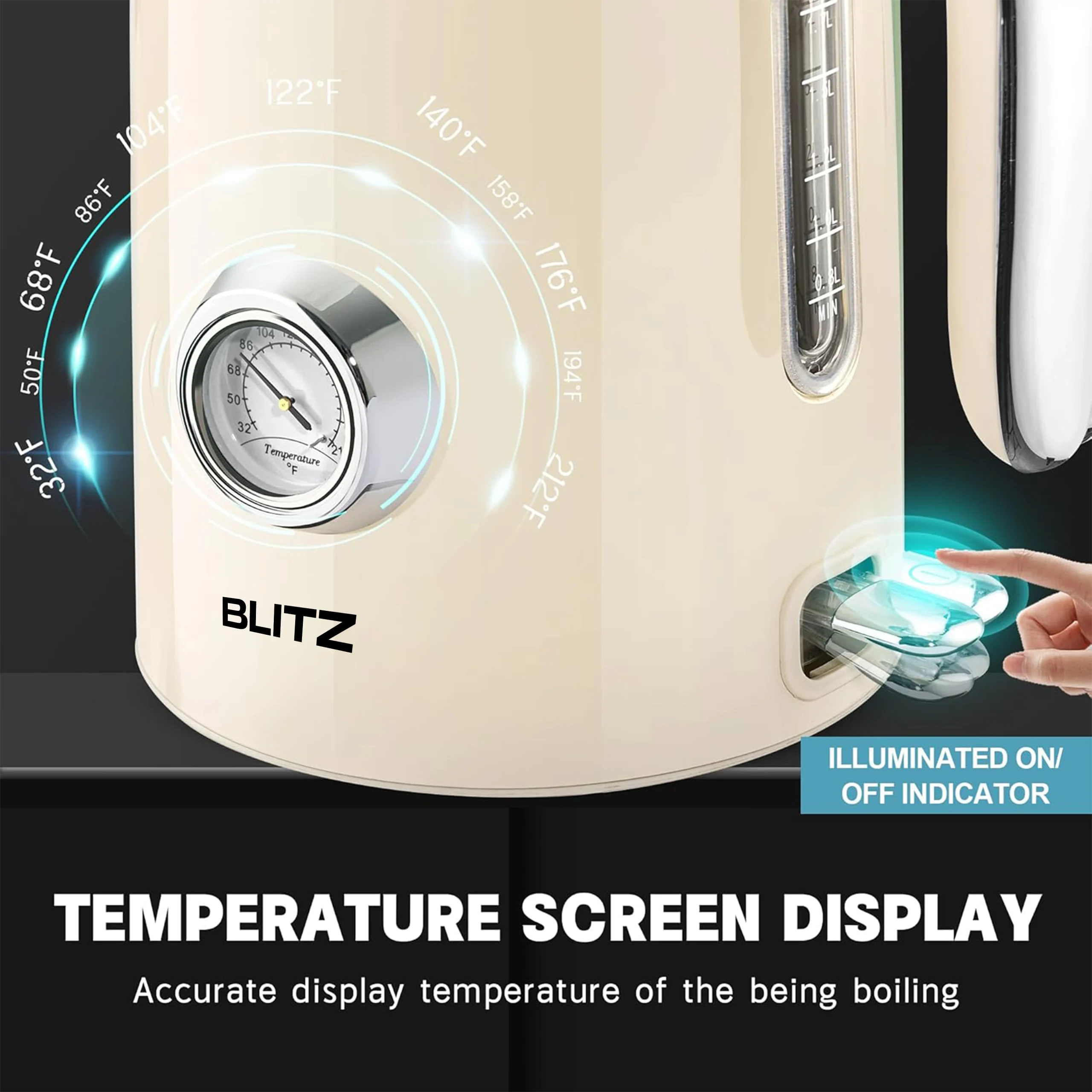 Blitz® - Bouilloire Électrique Rétro En Acier Inoxydable À Ébullition Rapide De 2200 W Et Capacité De 1,7L (Crème Vintage)