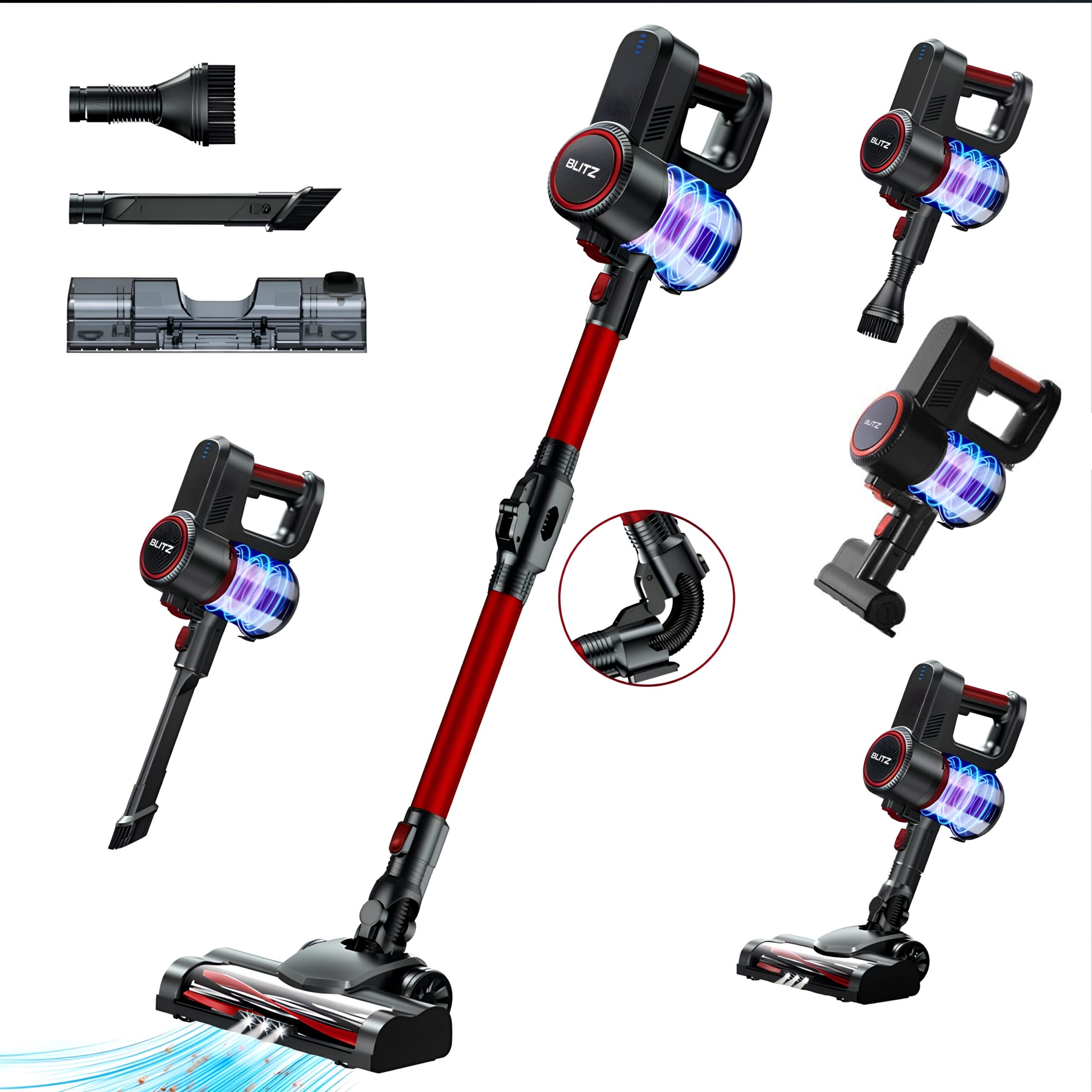 Blitz® - 5 En 1 Aspirateur Balai Sans Fil Puissant 30Kpa Léger Et Silencieux Avec Eclairage LED