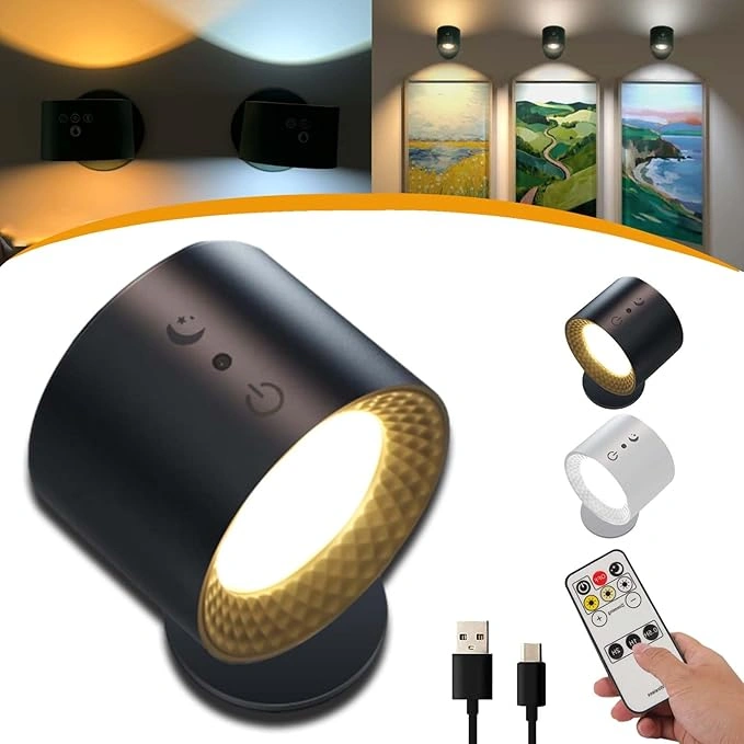 Applique LED Murale Sans Fil Rechargeable Avec Télécommande – Éclairage Tactile & Pivotant 360°
