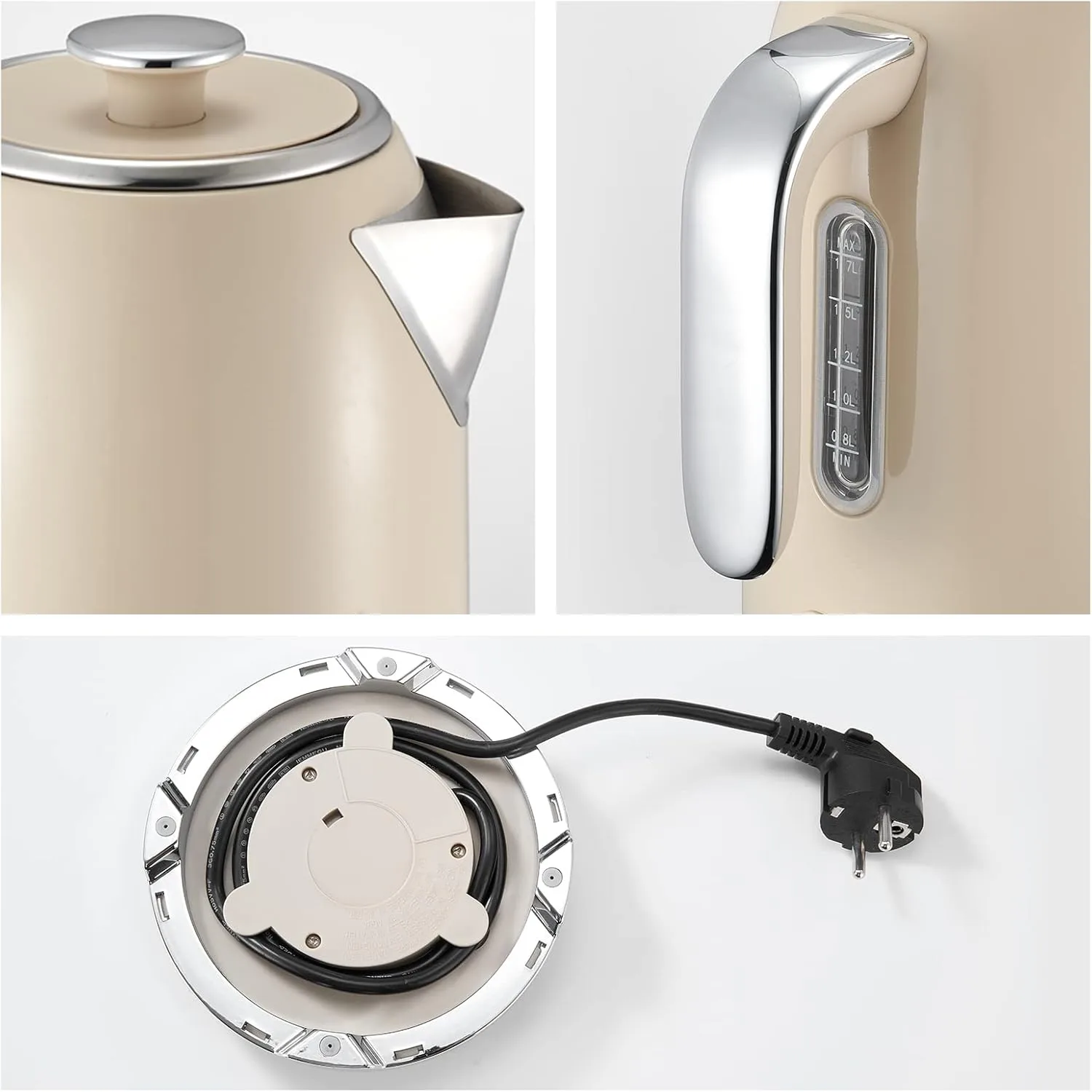 Blitz® - Bouilloire Électrique Rétro En Acier Inoxydable À Ébullition Rapide De 2200 W Et Capacité De 1,7L (Crème Vintage)