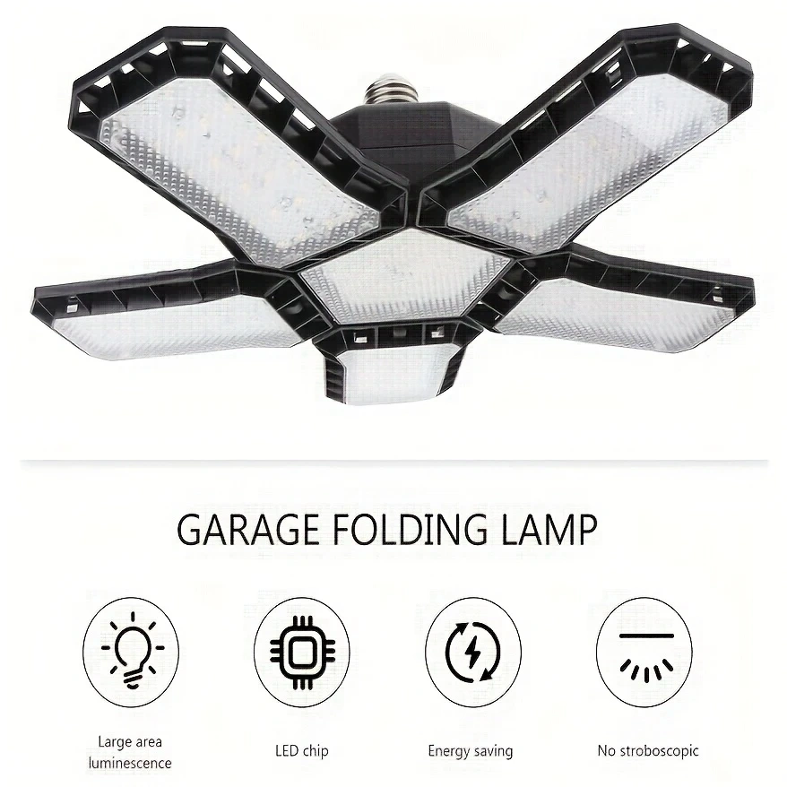 Lumière de Garage LED 5 En 1 Déformable 120W  Éclairage Ultra-Lumineux avec Panneaux Réglables – E27 6500K